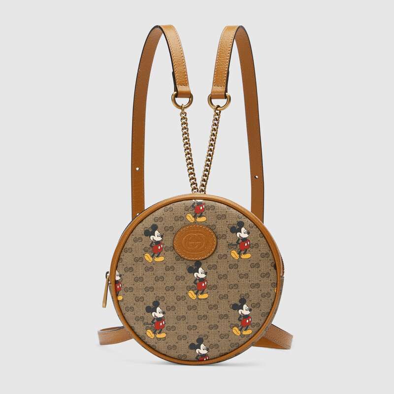 New Gucci x Disney Mickey Mouse Brown GG Canvas Round Mini Backpack 603730  8559