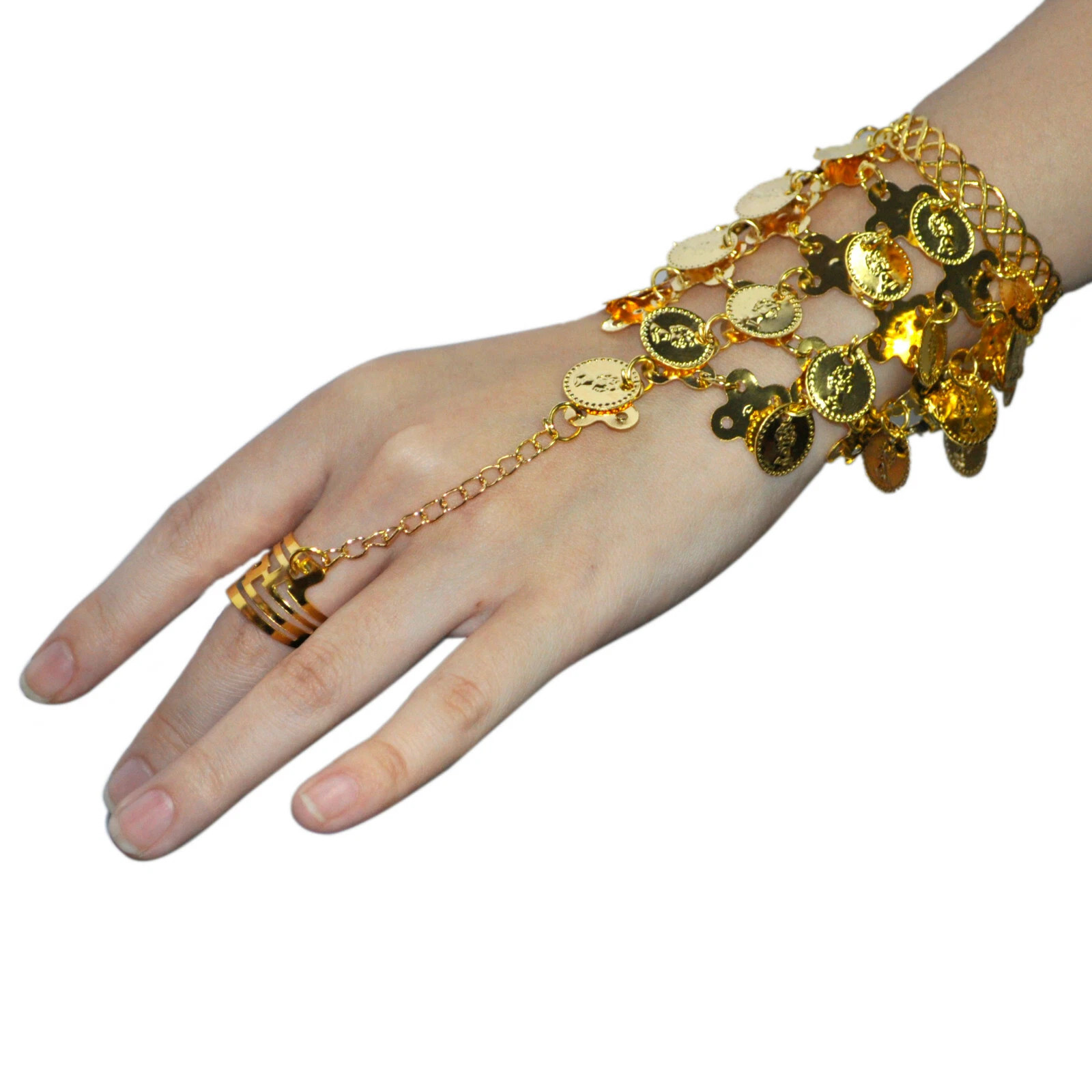 УНИВЕРСАЛЬНЫЙ РЕГУЛИРУЕМЫЙ ЧЕШСКИЙ БРАСЛЕТ-МОНЕТА С КОЛЬЦОМ-ЦЕПОЧКОЙ - ЗОЛОТО 4090₽