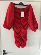 Brand new in the style red ruched ruffled dress size 10 Christmas party