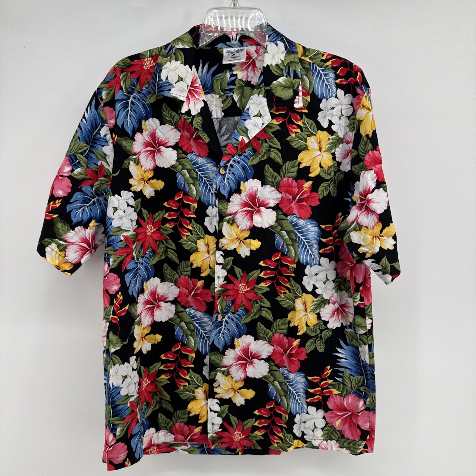 Hana Fashion Vintage Men's Colorful Floral Print Hawaiian Aloha Button Shirt  LG