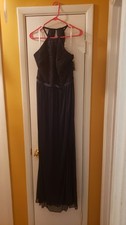 davids bridal bridesmaid dress, Marine, Size 14, Style F19608. Long lace mesh.