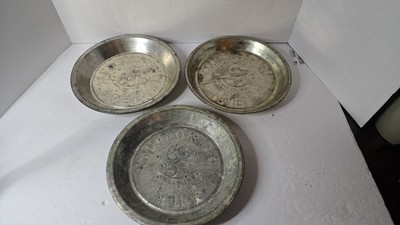 3- Vtg Mello0Rich, Mrs. Smith's 9'' Pie Tin Steel Very Nice Patina Good Wall Hang