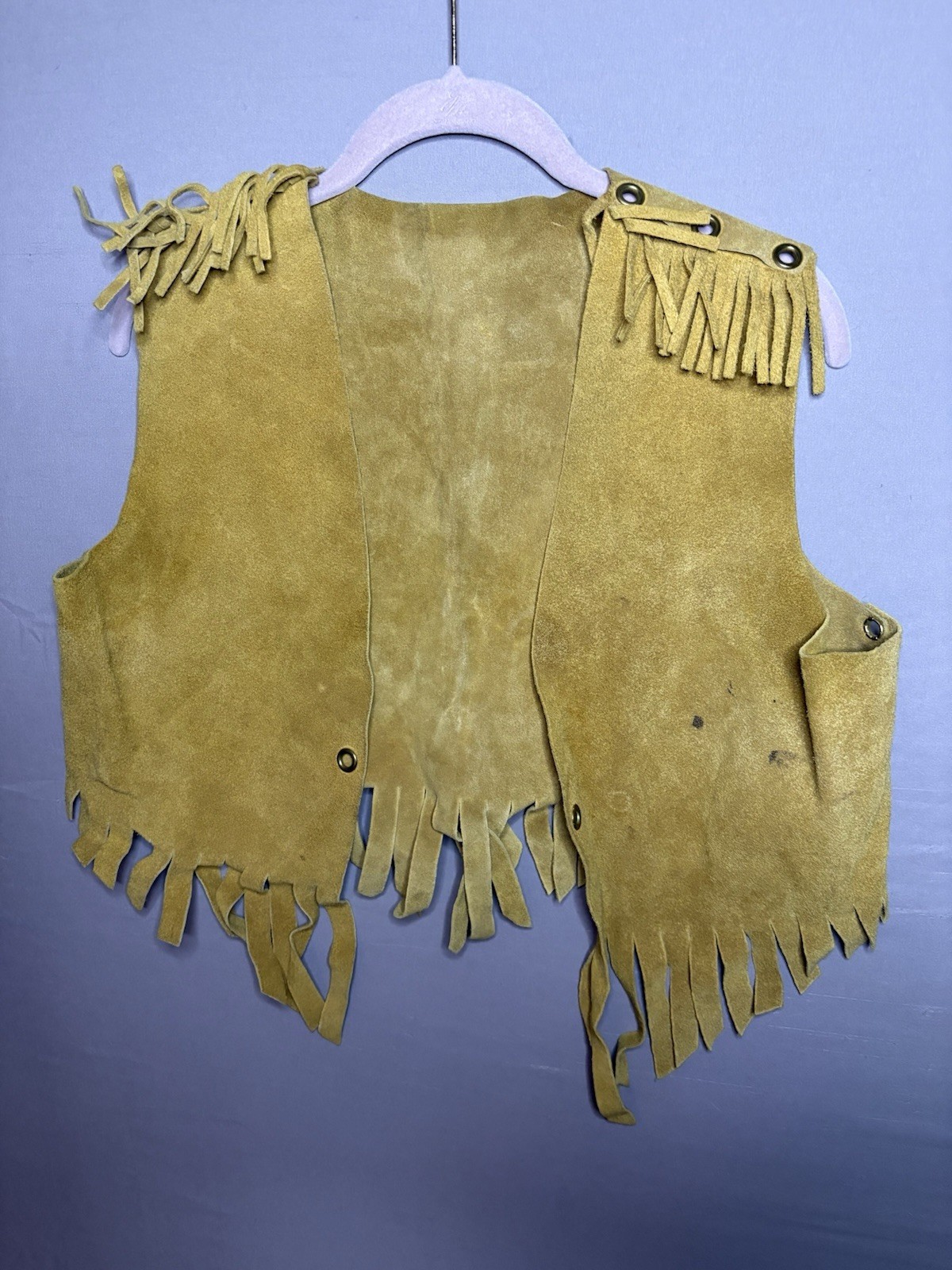 Vintage Genuine Tan Leather Suede Fringe Western Boho Biker Hippie Vest
