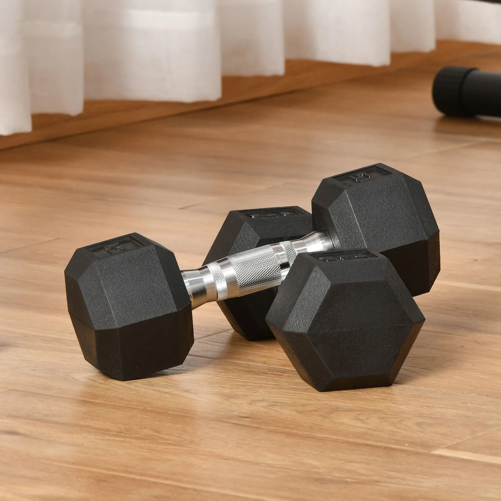 2x 15lbs Hex Dumbbell Rubber Weights Set Gym Workout Exercise Fitness Dumbbells