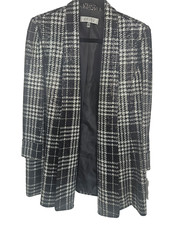 Kasper Women  s Blazer Jacket Size 12 NWT Black Metallic Silver Plaid Open Front