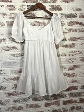 Nine West Dress Puff Sleeve Lined Baby Doll White Textured Size XS