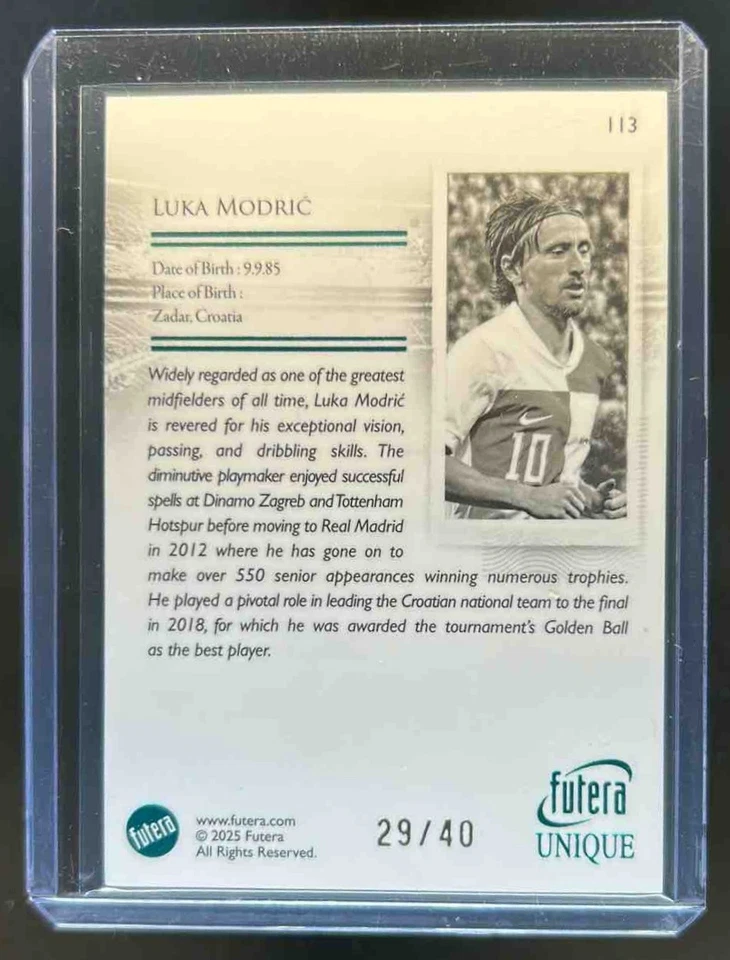 2025 Futera Unique Luka Modric The Greats Turquoise #29/40 Croatia - Image 2 of 2