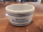 Antique Advertising Stoneware Crock Red Wing Refrigerator Jar Blue Band Pottery