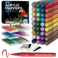 36 Colors Acrylic Paint Markers, Water-Based No-Bleed Markers, Automatic Ink ...