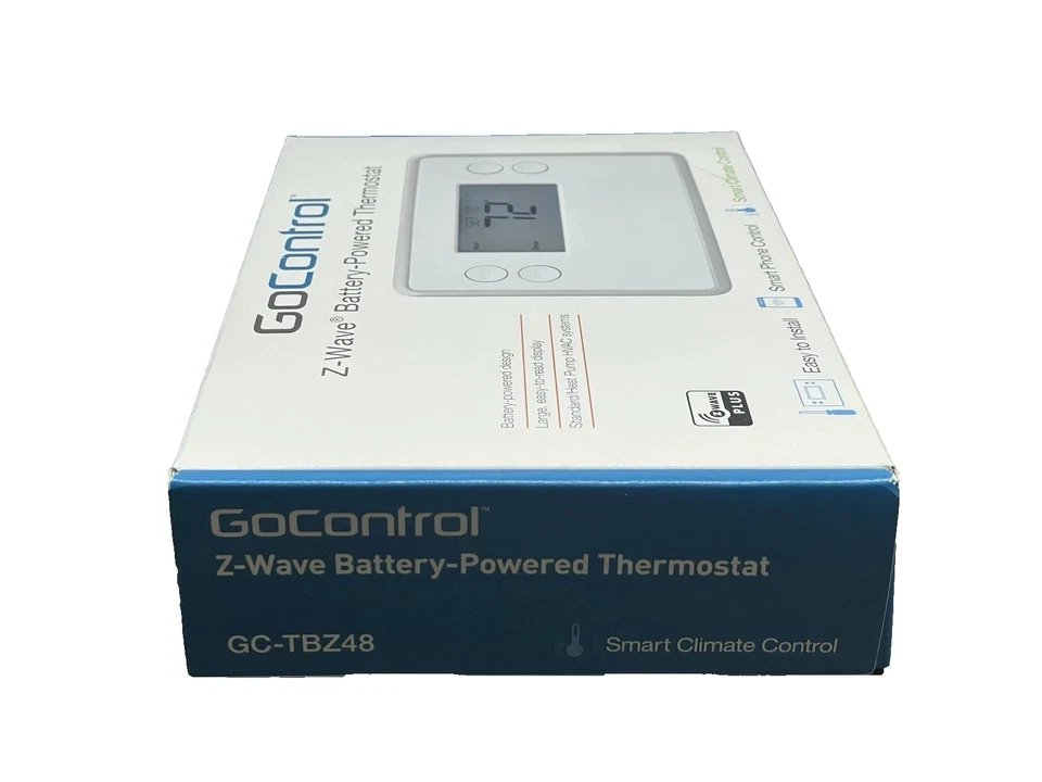 GoControl Z-Wave 电池供电恒温器 GC-TBZ48 智能手机气候控制 — 第 2/2 张图片