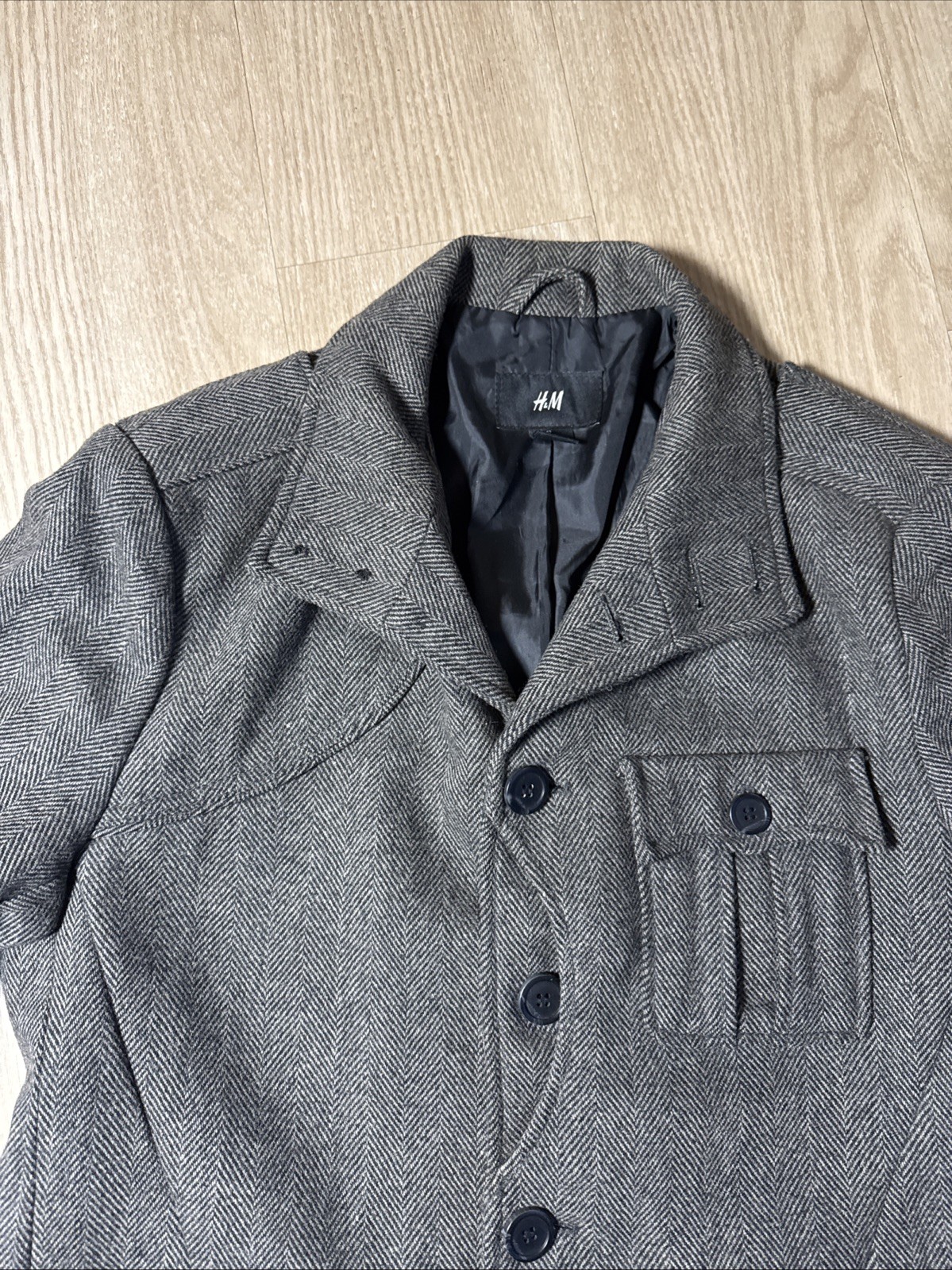 H&M Military Style Elbow Patchwork Wool Coat Size 42R thumbnail 7