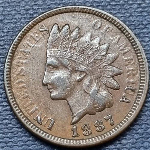 1887 Indian Head Cent 1c XF Struck Through Error #98650