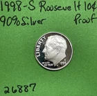 1998 S Roosevelt Dime 10c Gem DCam Proof 90% Silver See Pics