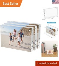 4x6 Acrylic Picture Frames 3 Pack, 20 Thicker Block, Clear Picture Frames Fr...