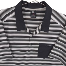 Oakley Polo Shirt Mens XL Black Striped Golf Tennis Performance Casual Preppy