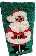 Vtg Santa Latch Hook Rug Wall Hanging Green Background Christmas Holiday 36"x18"