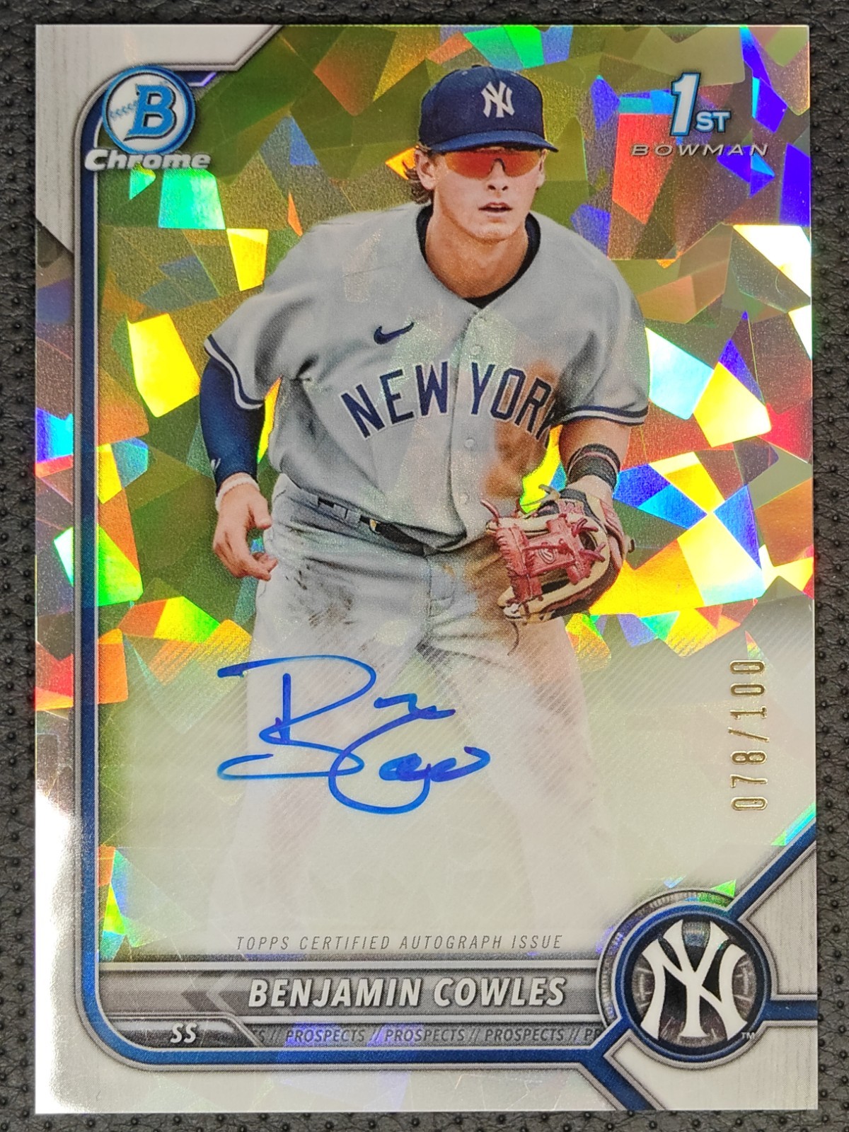 2022 Bowman Chrome 1st Benjamin Cowles Auto Atomic Refractor #d/100 NY CPA-BC