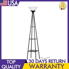 69 In Metal Etagere Floor Lamp White Plastic Shade 3 Display Shelves Charcoal