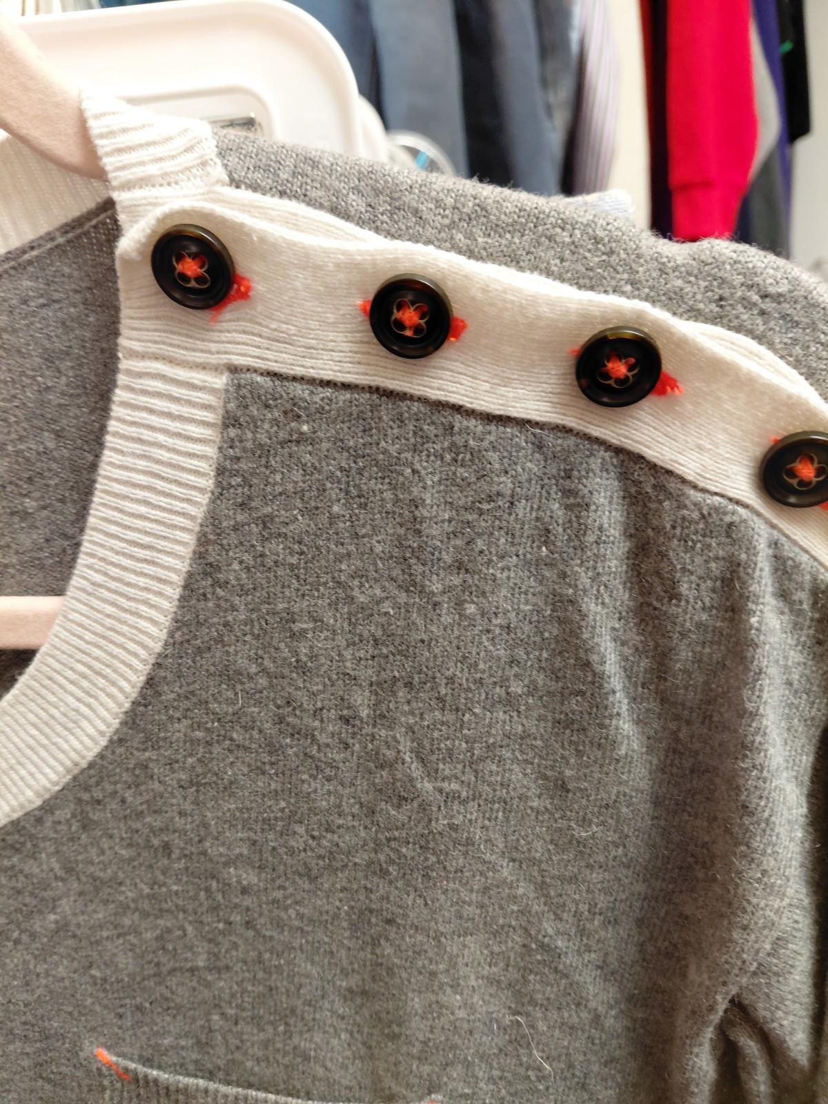 WALLACE Knit Pullover Sweater Gray Button Shoulde… - image 3
