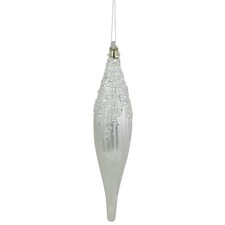 Northlight 9.5" Matte White Sequin and Glitter Finial Glass Christmas Ornament
