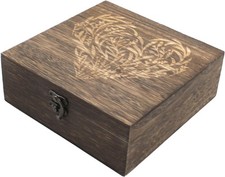 Wooden Memory Keepsake Boxes With Hinged Lids, Floral Heart Engraved Keepsake Bo