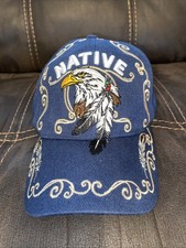 Native Pride INDIAN Bald Eagle Feathers Black Shadow Blue Embroidered Cap Hat
