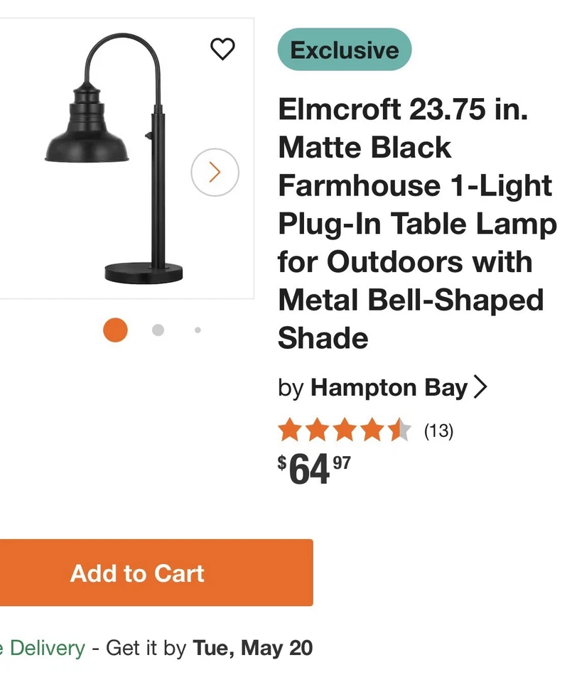 НОВЫЙ в коробке! Hampton Bay 23,75 дюйма матовый черный фермерский дом лампа - Изображение 2 из 2