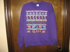 Vintage Jerzees Purple Alaska Aztec Penguins & Bears Sweatshirt Made In USA Sz L