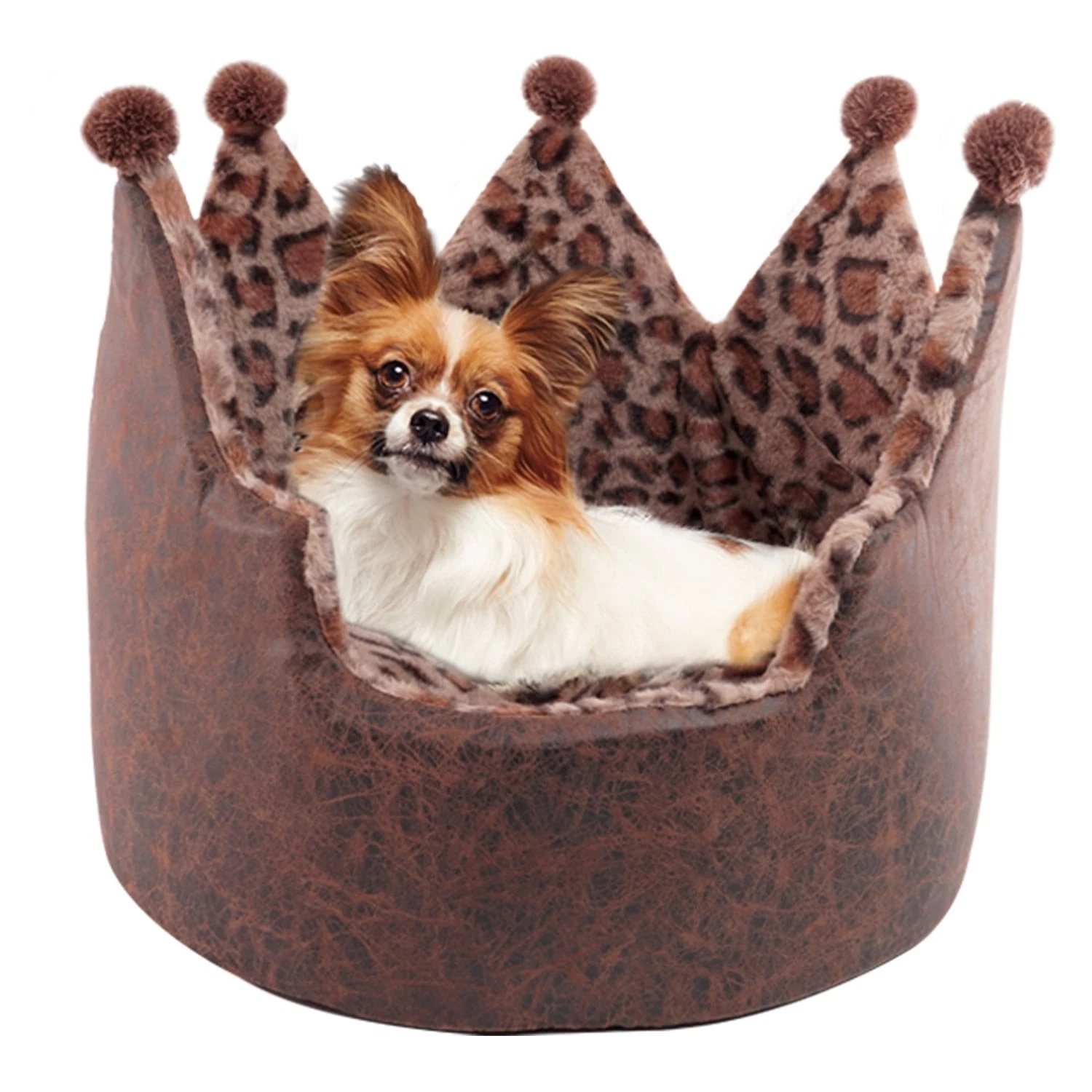 Luxury Leopard Print Crown-Shaped Bed Small Dogs & Cats Cozy Stylish & Plush Pet