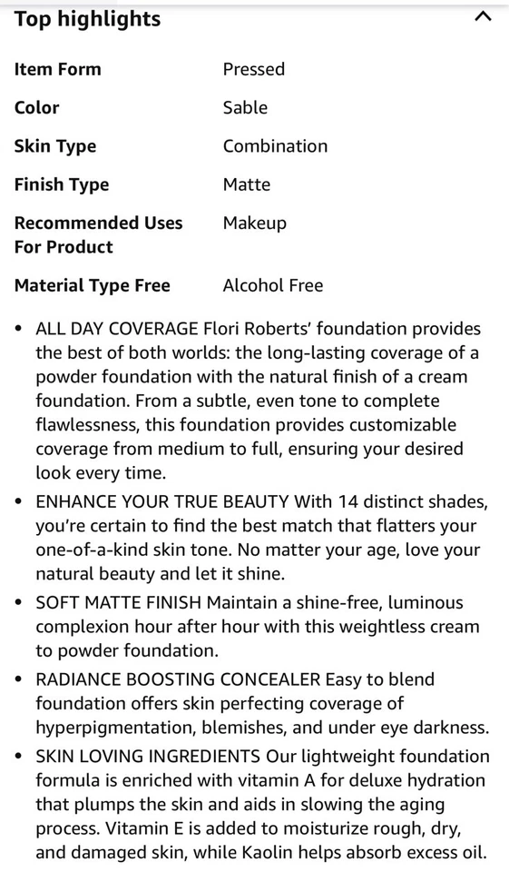 Flori Roberts Cream To Powder Foundation Sable Shade .30 Oz Women Of Color. Read - Image 3 of 4
