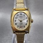 Seiko Watch Women 22mm Silver Dial Gold Tone Rectangle Manual Wind Runs VTG