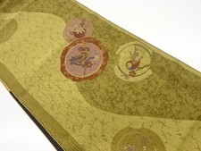 7545260: JAPANESE KIMONO JAPANESE NAGOYA OBI / WOVEN BIRD PINWHEEL PATTERN