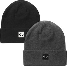Knit Beanie Hat for Men/Women 2Pack One Size, 2pack Black/Heather Grey
