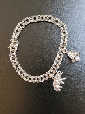 Vintage JB Jacoby Bender Charm Bracelet Double Link Sterling Silver 925 2 Charms