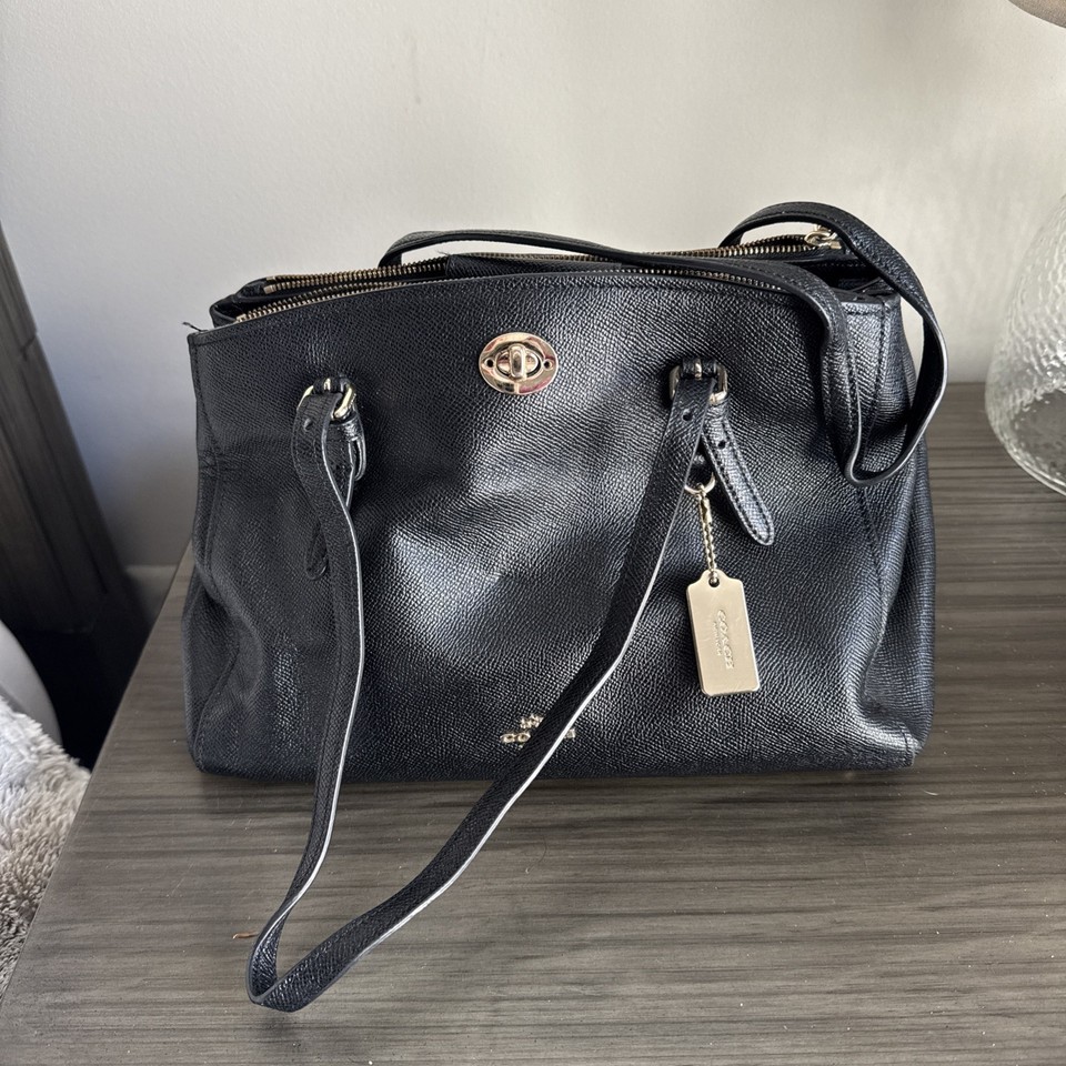 Coach Turnlock Carryall 29 In Crossgrain 37782 Black Leather Satchel