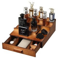 Cologne Organizer for Men, 4 Tier Solid Wood Perfume Organizer with Drawer  ...