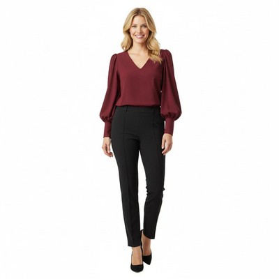 Hilary Radley Women S Mid Rise Pull on Pants Slim Leg Tummy Control Black Size L