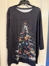 Xxl Women’s Christmas Tree Shirt Black 3/4 Sleeves Unbranded 