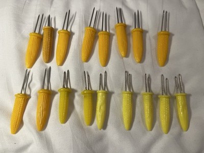 Lot of 17 Yellow Corn on the Cob Holders Plastic Handles Metal Prongs summer