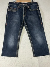 Vtg TRUE RELIGION Jeans Mens Straight Leg Blue Denim Cut Legs See Pictures 36x21
