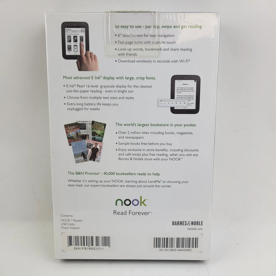 Barnes & Noble Nook Simple Touch 2GB, Wi-Fi, 6in eBook Reader Black Sealed NOS - Image 2 of 4