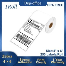 1 Roll 250 Labels 4X6 Shipping Direct Thermal for Zebra LP 2844 Eltron ZP450