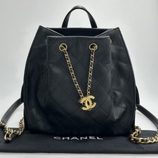 Chanel 25B Black Caviar Cowhide Leather Gold Interlocking CC Drawstring Backpack