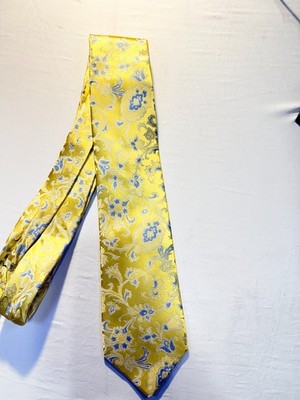 Eagle Shirtmakers Yellow Silk Tie | Floral Pattern | 100% Silk Dress Tie