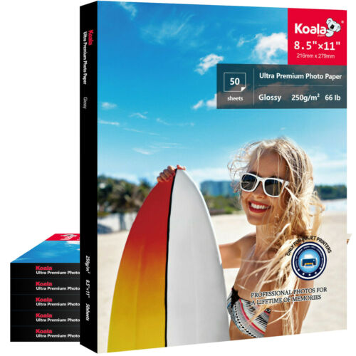 250 Sheets Koala Premium Glossy Photo Paper 8.5x11 66 lb for Inkjet Printer Bulk - Picture 1 of 11