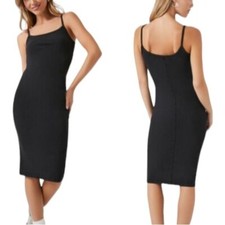 Forever 21 Black Spaghetti Straps Rib-knit Bodycon Dress Size Small