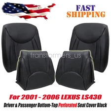 For 2001-2006 Lexus LS430 Driver+Passenger Bottom-Top Leather Seat Cover Black