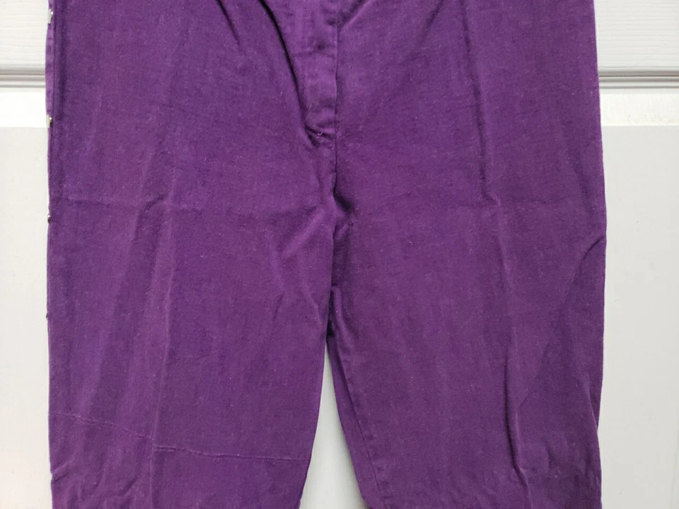 Vtg Women Bell Bottom Pants Size 8 Purple Gray Insert Silver Studs 2 Pockets - Image 2 of 4