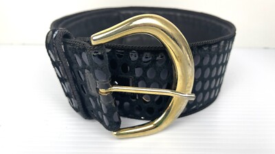 Vintage Alden Howard Women Belt 2 3/4”W Gold Black Velvet  display picture 2