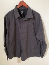 Van Heusen Mens Shirt 17-17.5 XL Button Up Long Sleeve Dress Black Geometric